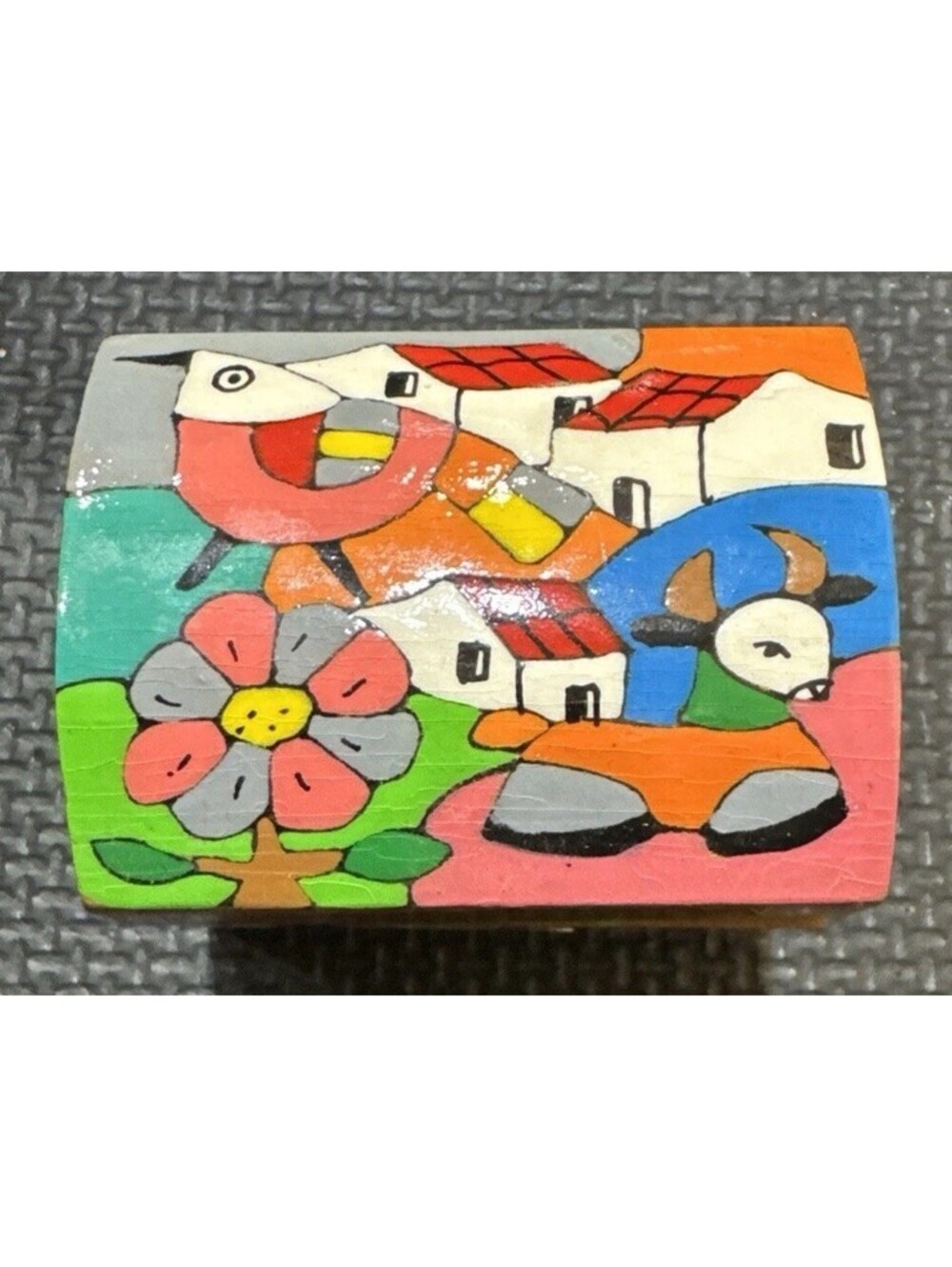Vintage El Salvador Hand Painted Folk Art Mini Treasure,Trinket Keepsake Box